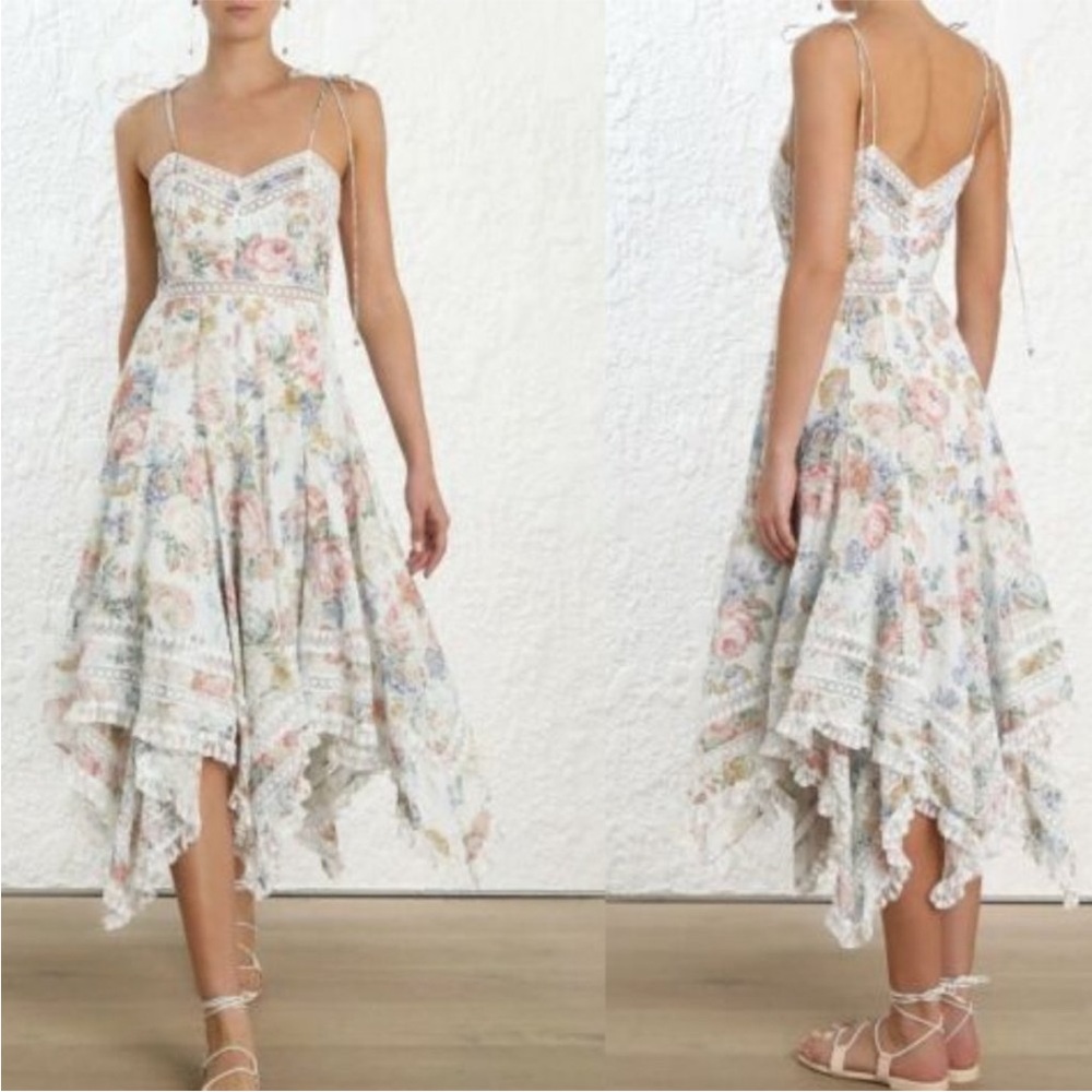 Zimmermann Bowtie Pintuck Scarf Dress Floral